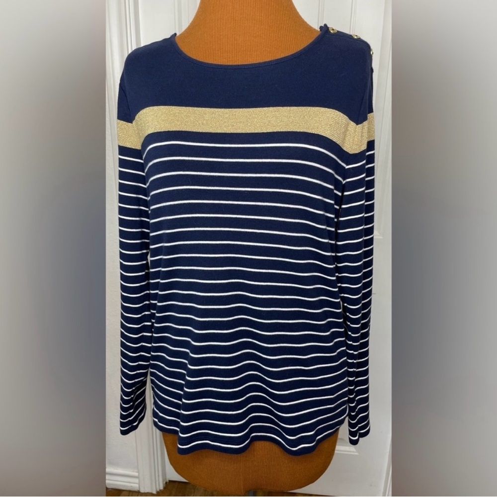 Ralph Lauren Navy and Gold Long Sleeve Top